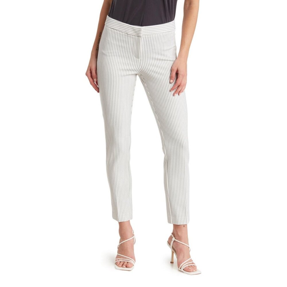 NWT Womens Size 6 6x29 Amanda & Chelsea Gray White Stripe Print Ponte Pants NEW